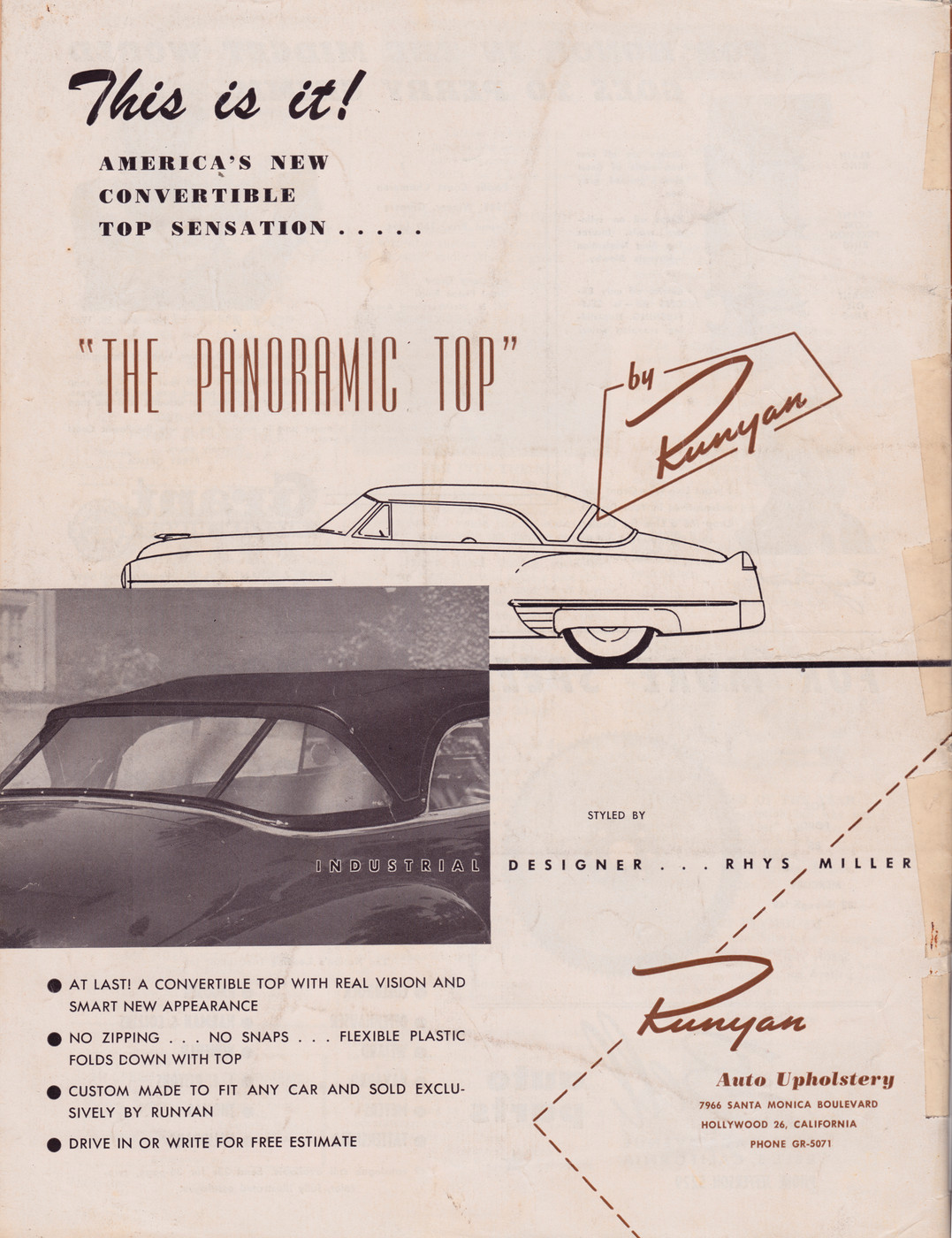 Photo: Runyan-Auto-Upholstery-Ad-Feb1950 | Runyan Auto Upholstery Ads ...