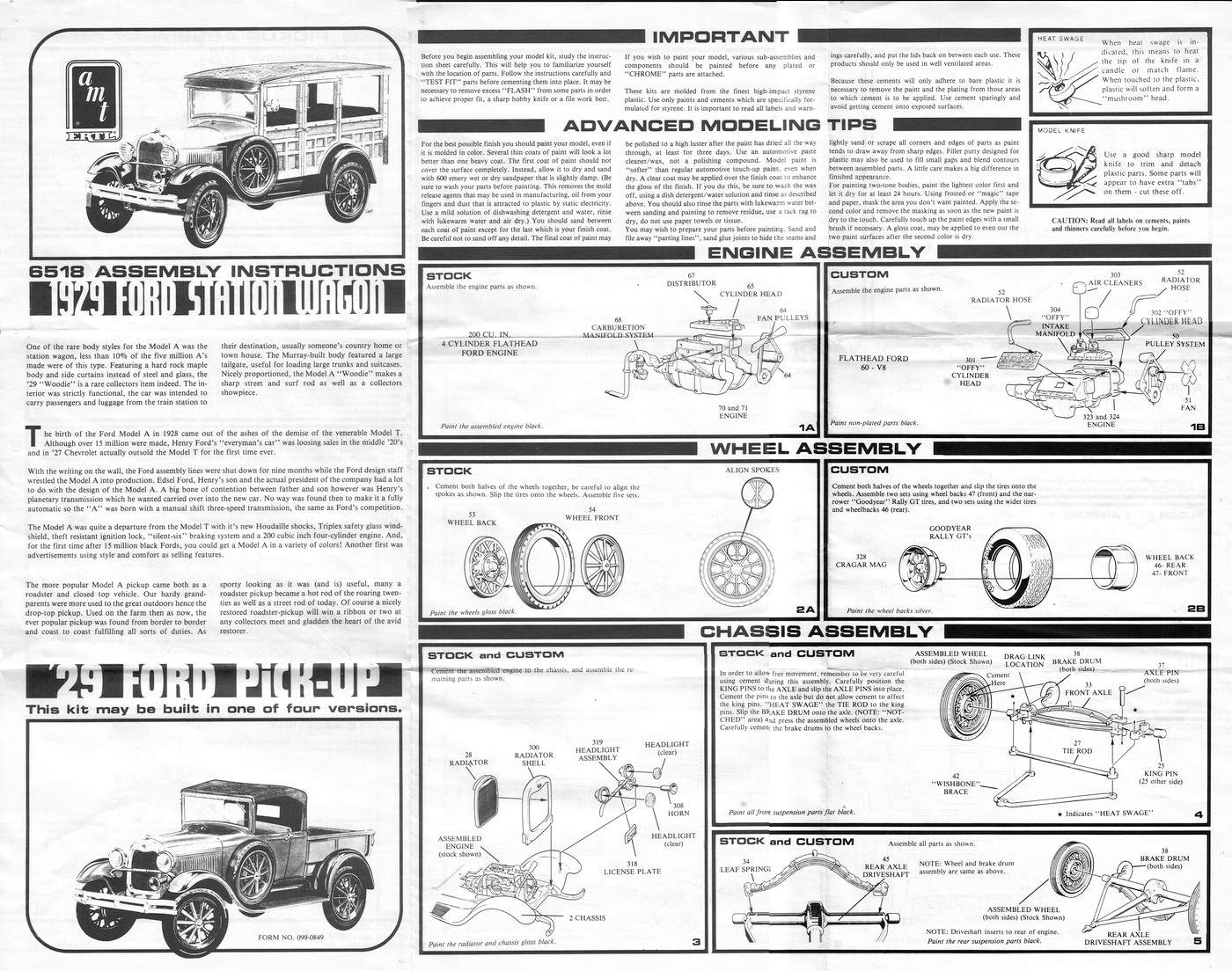 Photo 1929 Ford Woody Pickup amt Instruction sheet front side AMT