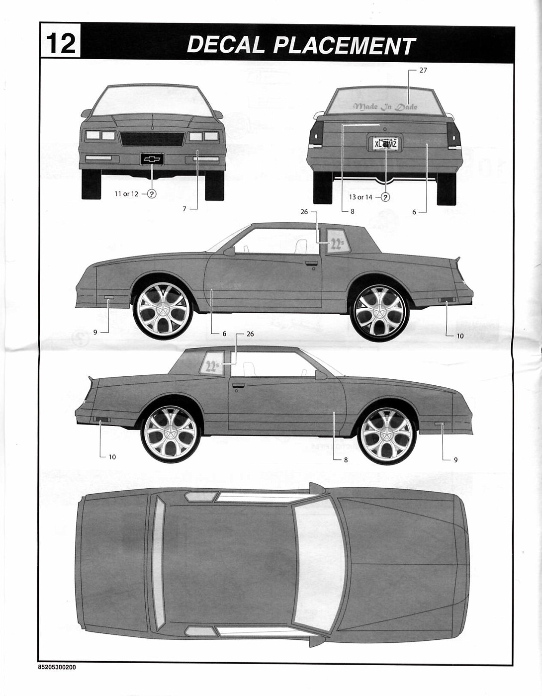 Monte Carlo SS 85-86 Restoration Kit – Flat Black Vinyl Matt Decals & Stickers For Chevy