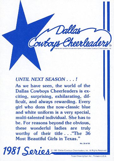 1981 Dallas Cowboys Cheerleaders album, Cardboard History Gallery