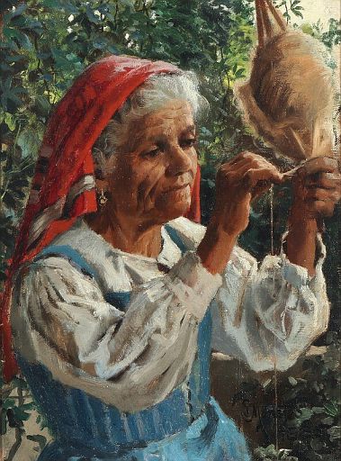 An Italian Woman Spinning Yarn (1885)