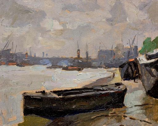 Along the Thames at Waterloo Bridge, London (undated)