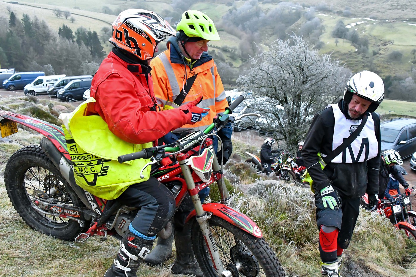 Motorcycle trials rider in action