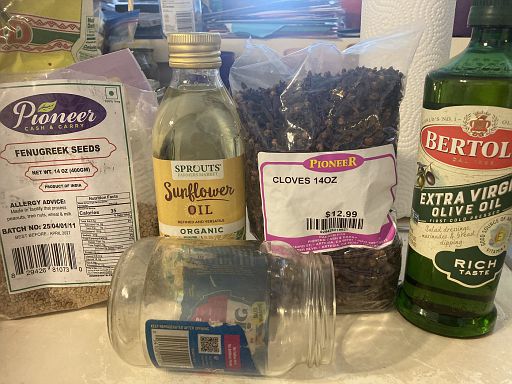 Oil -Sprouted Fenugreek, Clove, Sunflower and Olive Oil (Coffee beans, Grapefruit Seed Extract not pictured) Oil -Sprouted Fenugreek, Clove, Sunflower and Olive Oil (Coffee beans, Grapefruit Seed Extract not pictured)